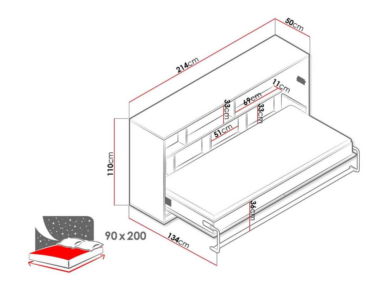 Postelja v omari Mirelbu 114 (Artisan hrast + Bela)