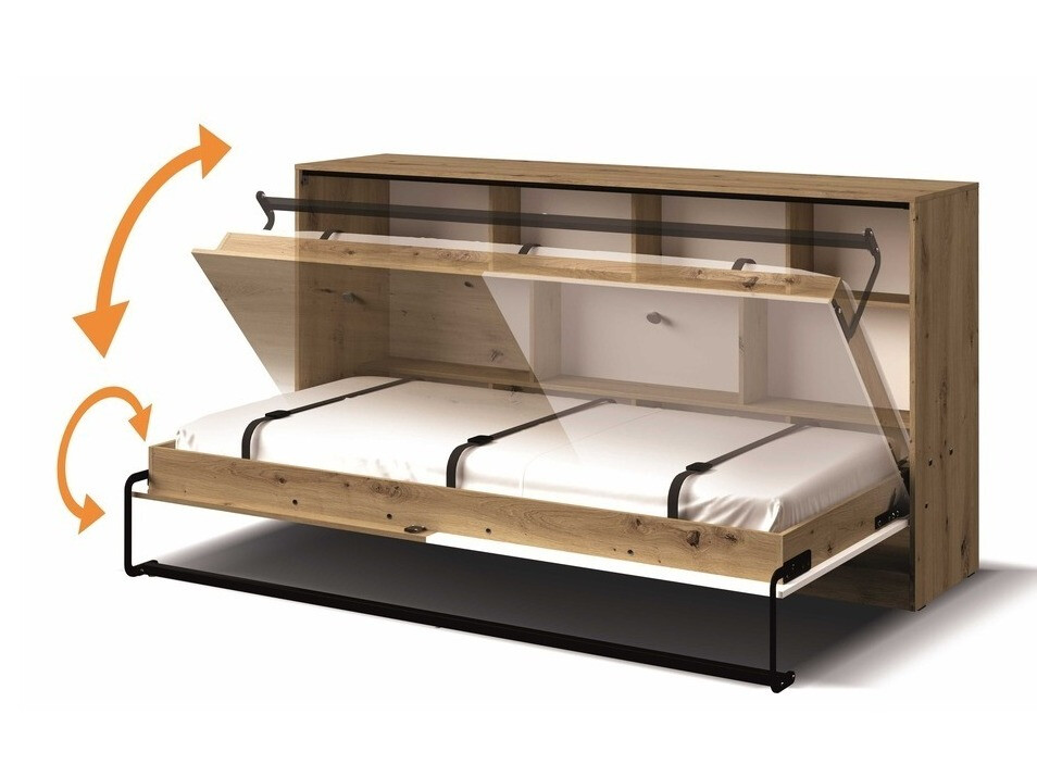 Postelja v omari Mirelbu 114 (Artisan hrast + Sijaj bela + Siva)