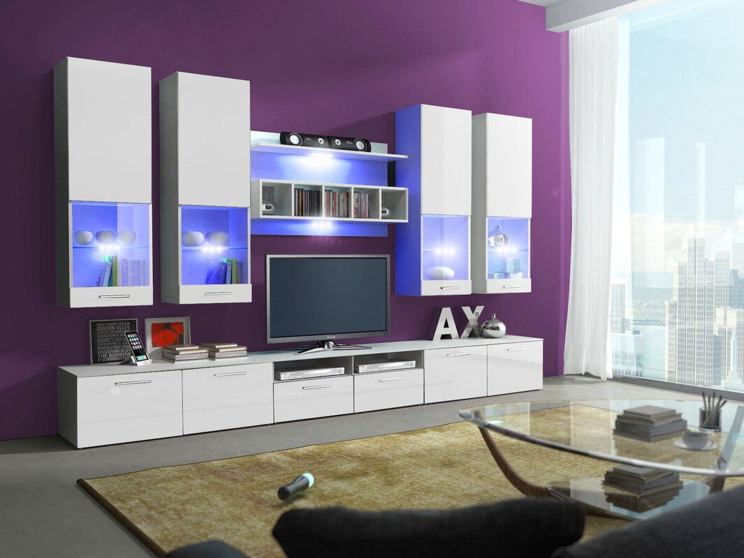 Komplet za dnevno sobo Nashville 107 (Bela + Sijaj bela)