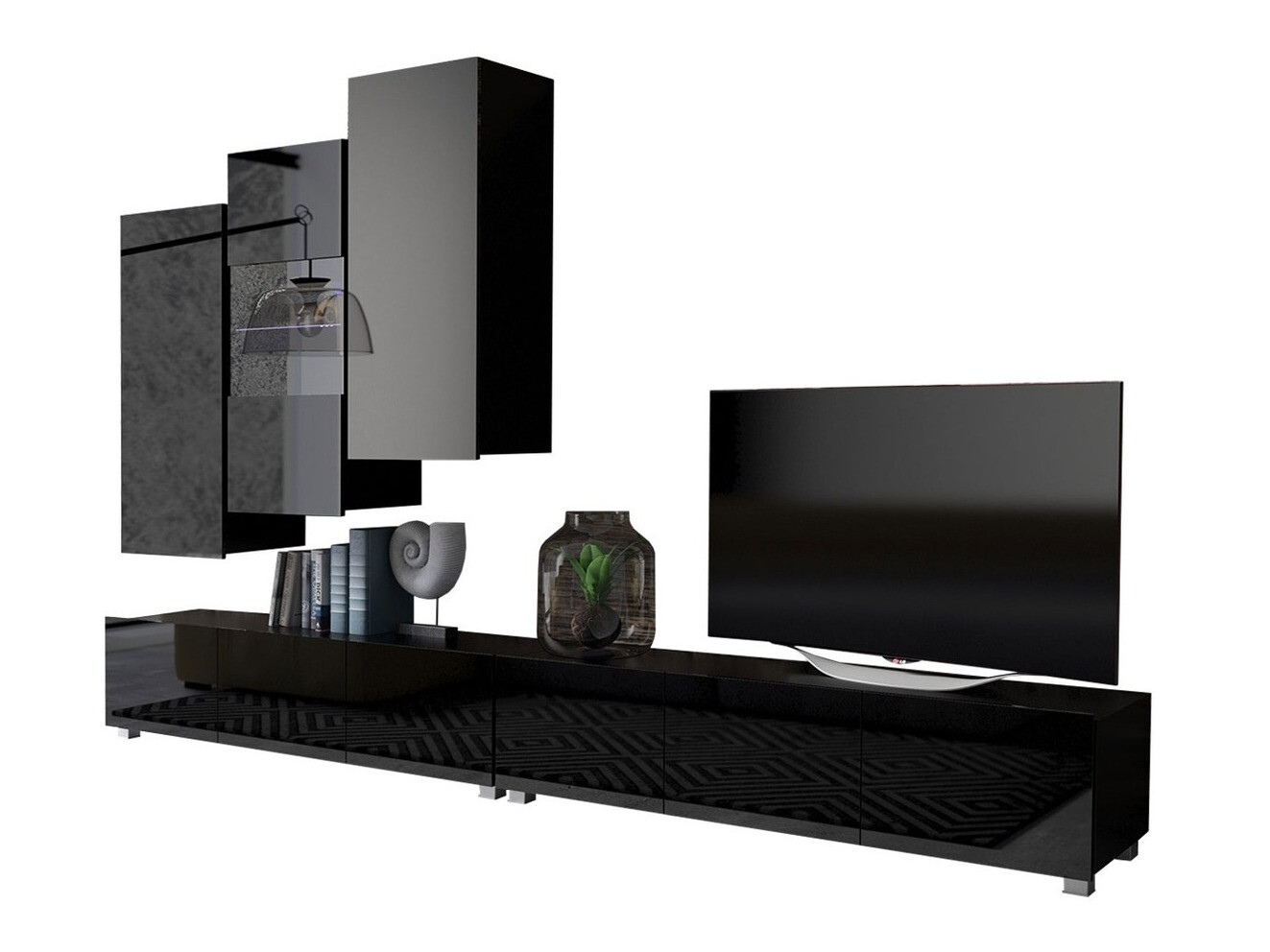 Komplet za dnevno sobo Tivdalu 133 (Črna + Sijaj črna)