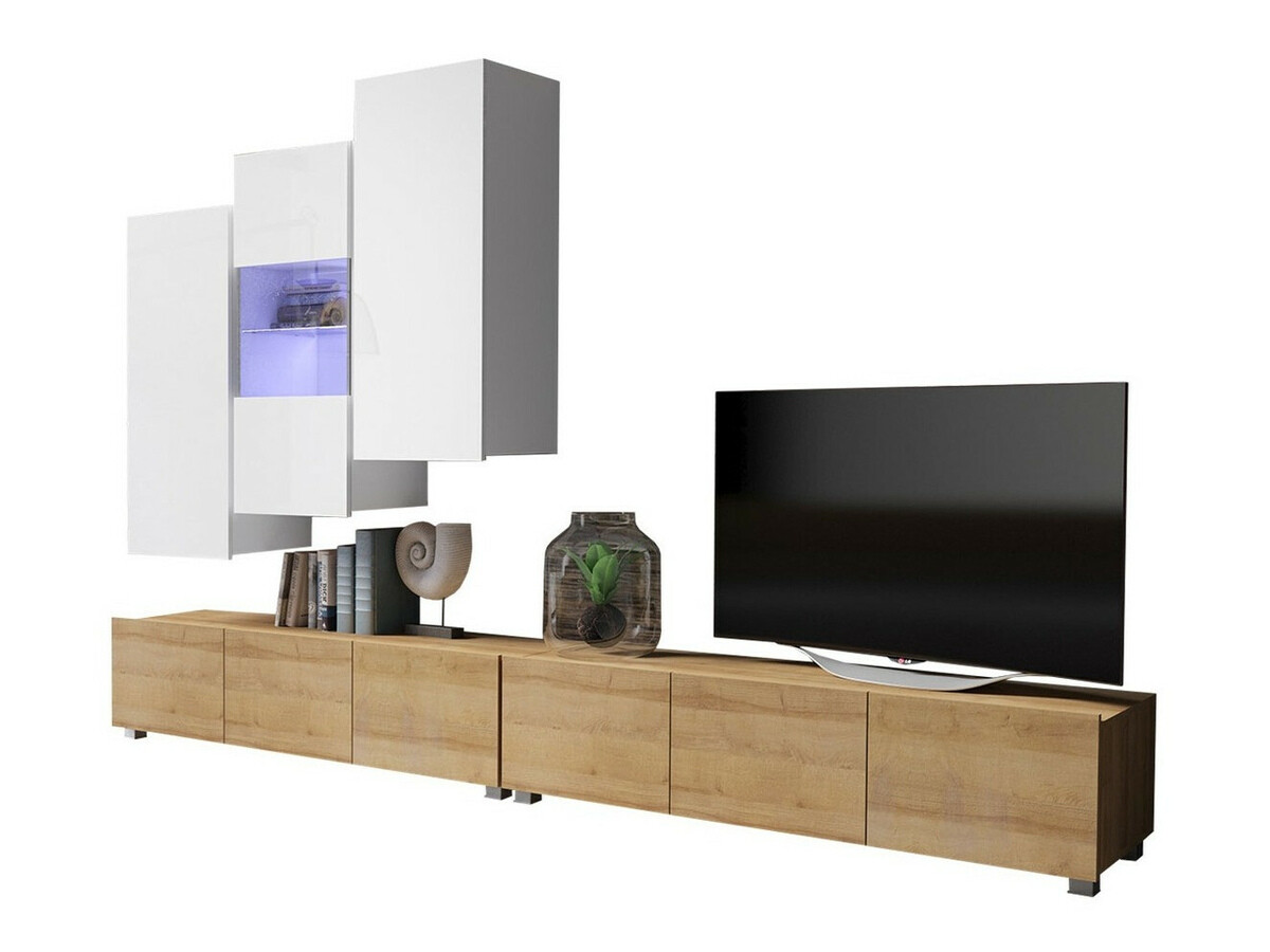 Komplet za dnevno sobo Tivdalu 133 (Zlati hrast + Bela + Sijaj bela)