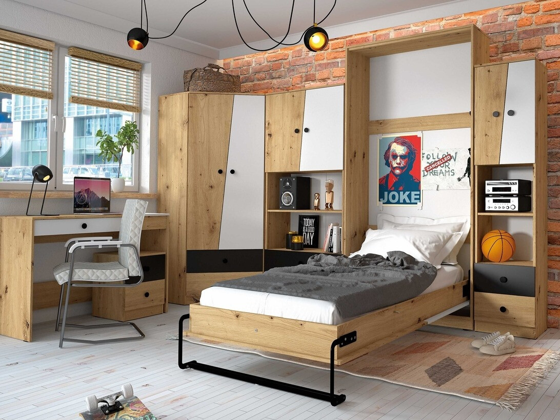 Postelja v omari Mirelbu 113 (Artisan hrast + Bela)