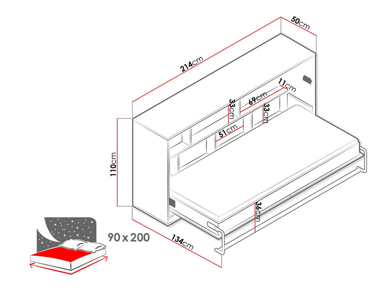 Postelja v omari Mirelbu 114 (Artisan hrast + Sijaj bela + Siva)