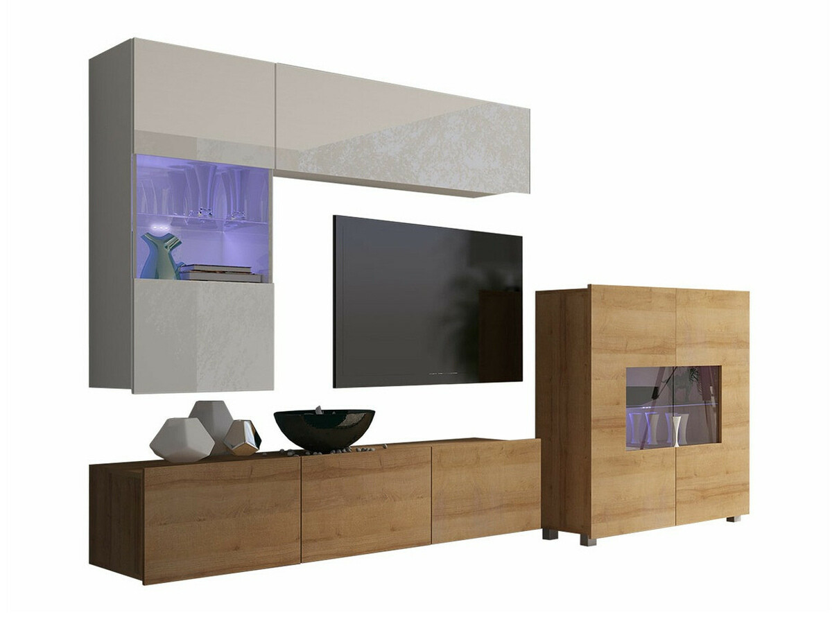 Komplet za dnevno sobo Tivdalu 107 (Zlati hrast + Bela + Sijaj bela)