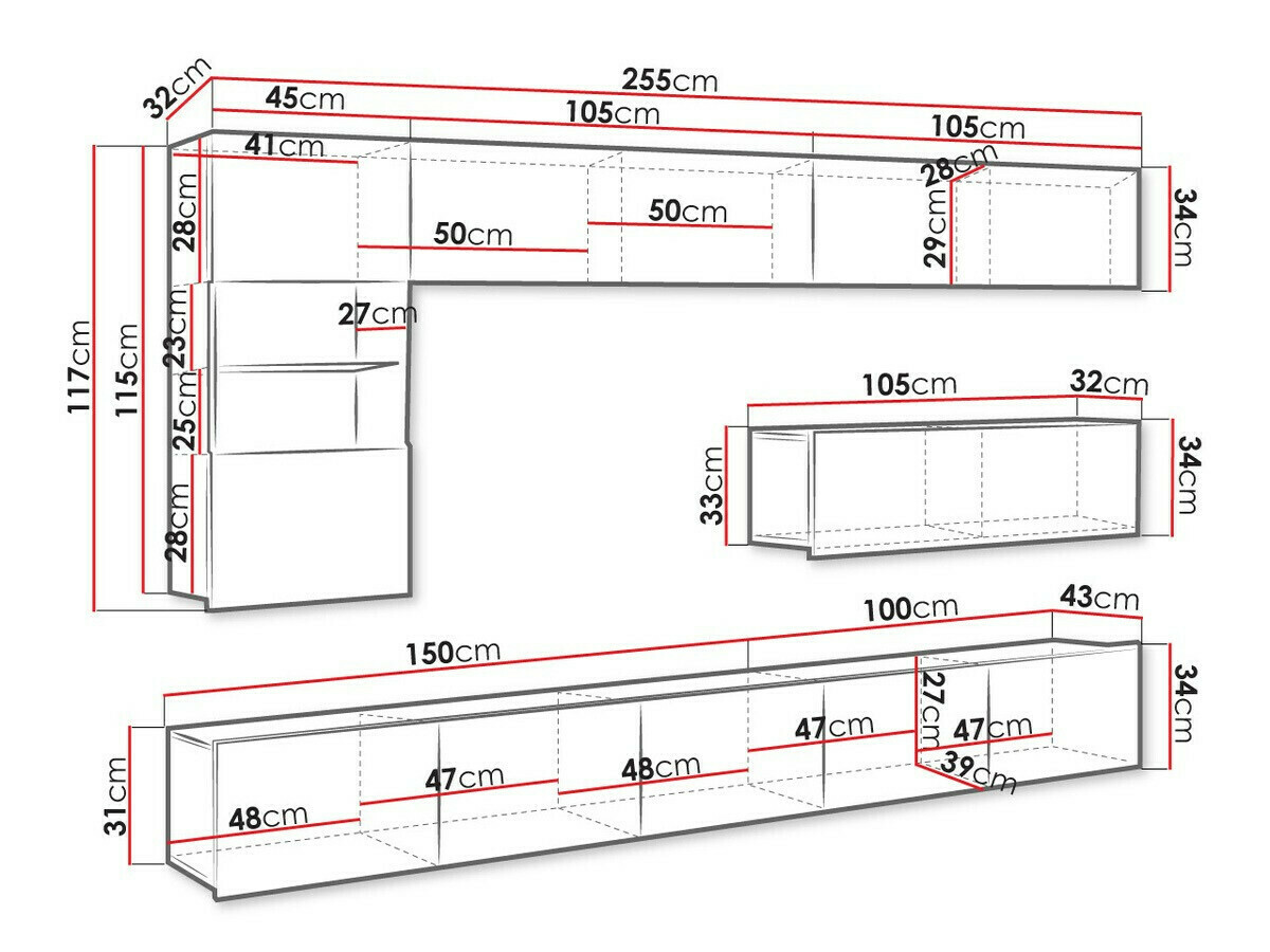 Komplet za dnevno sobo Tivdalu 108 (Črna + Sijaj črna)