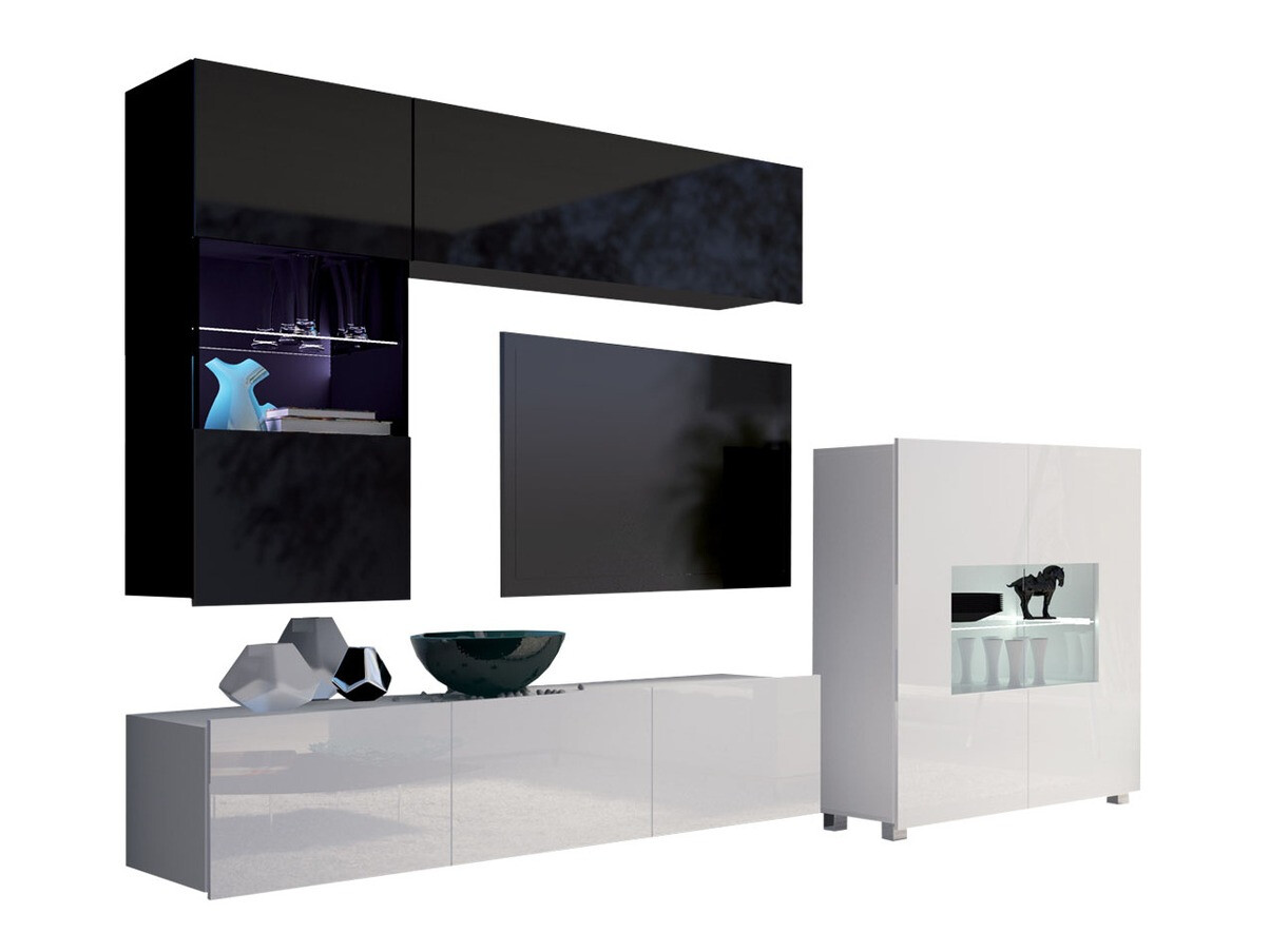 Komplet za dnevno sobo Remus III (Črna + Sijaj črna + Bela + Sijaj bela)