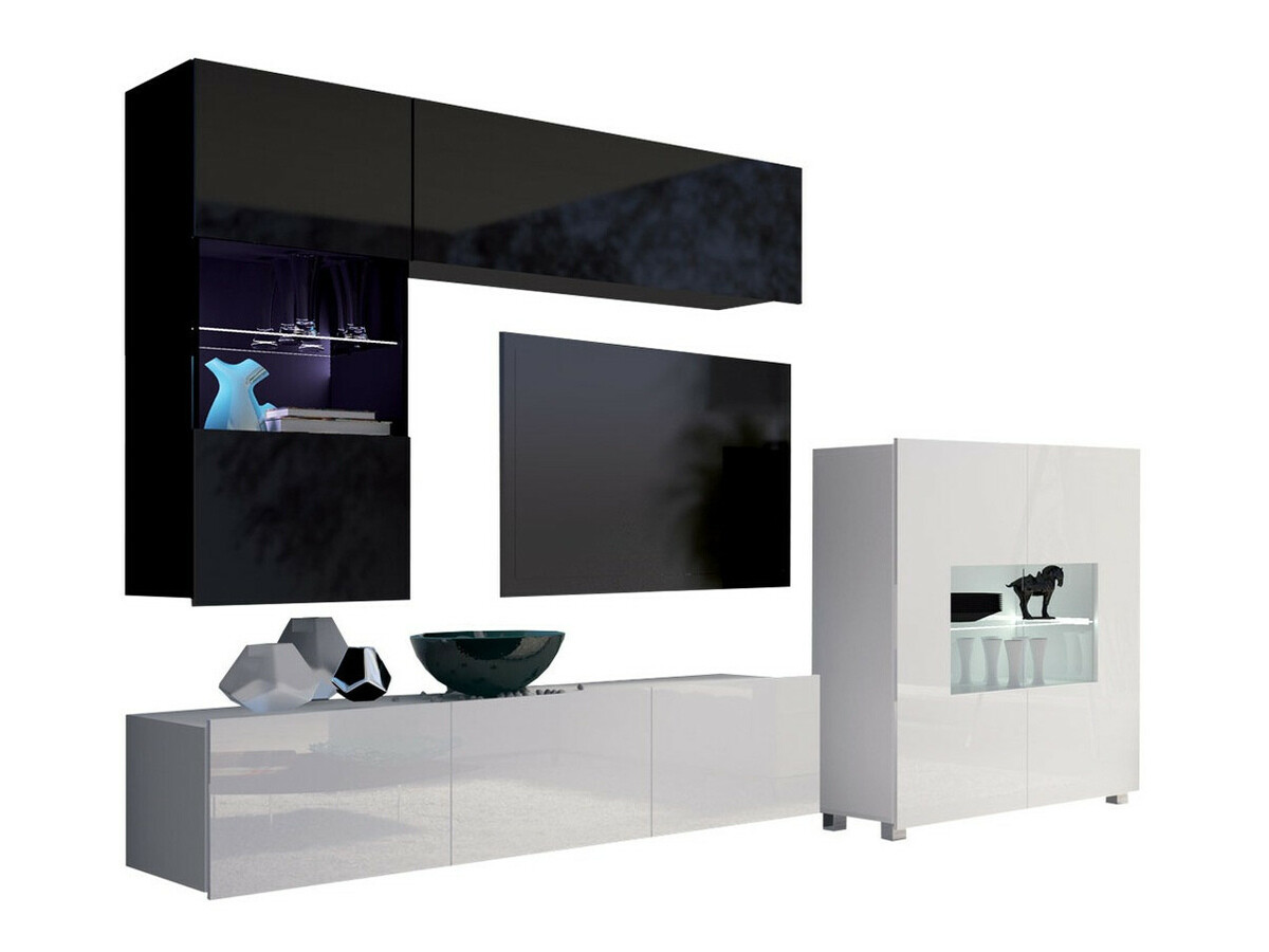 Komplet za dnevno sobo Remus III (Črna + Sijaj črna + Bela + Sijaj bela)