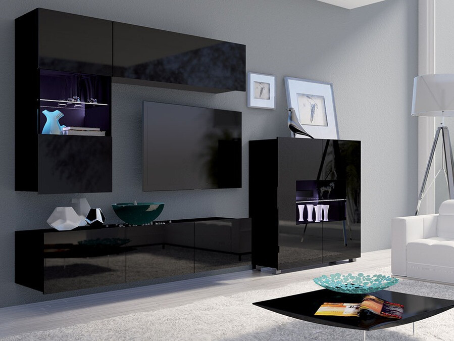 Komplet za dnevno sobo Tivdalu 107 (Črna + Sijaj črna)