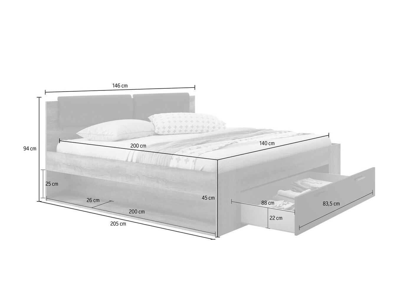 Postelja Levruvu 106 (Monastery hrast + Sijaj črna)