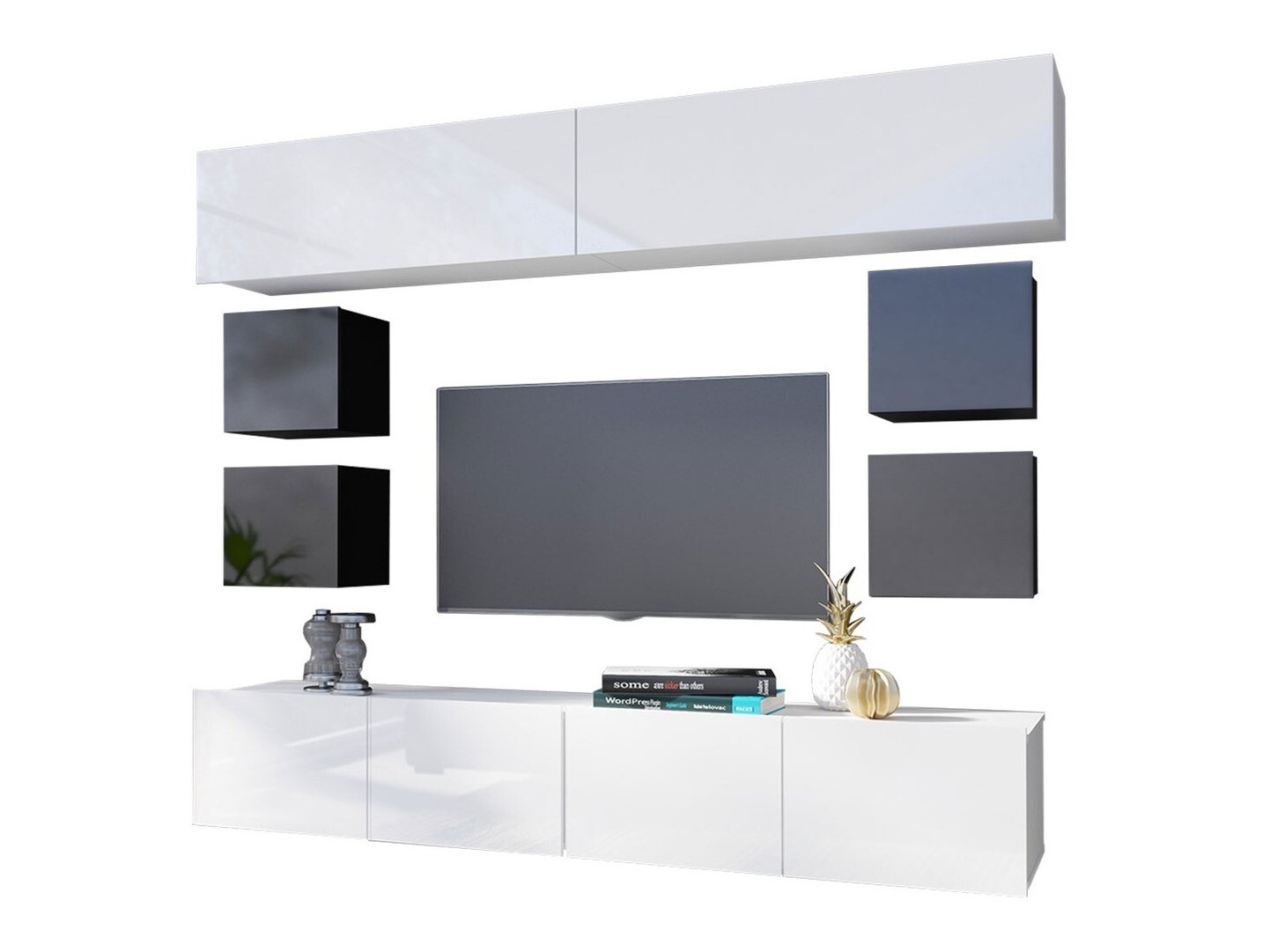 Komplet za dnevno sobo Remus XVI (Črna + Sijaj črna + Bela + Sijaj bela)