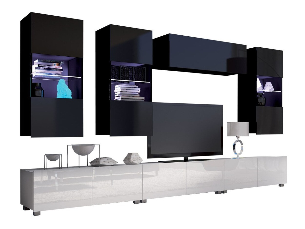 Komplet za dnevno sobo Remus XI (Bela + Sijaj bela + Črna + Sijaj črna)