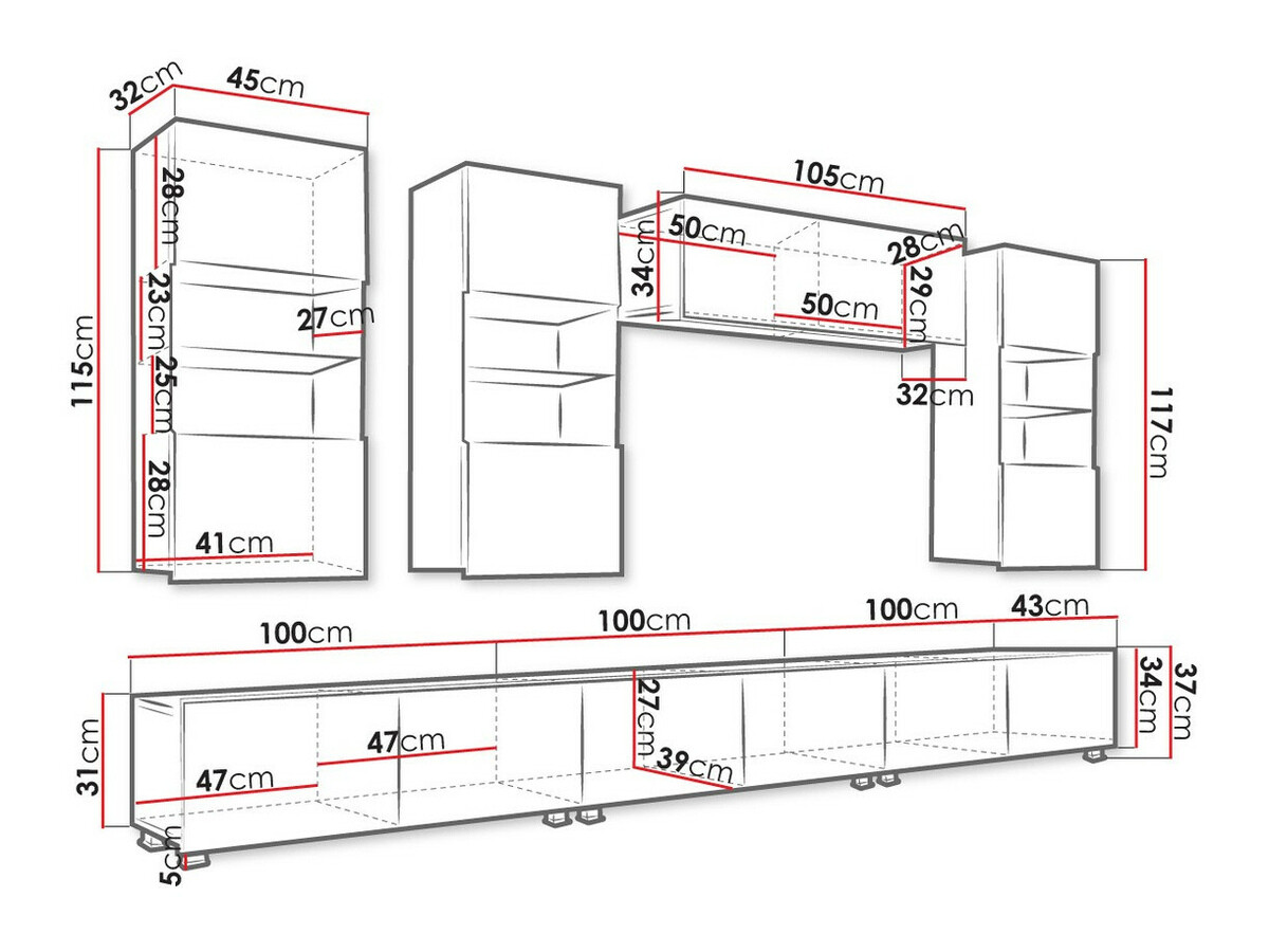 Komplet za dnevno sobo Tivdalu 121 (Bela + Sijaj bela)