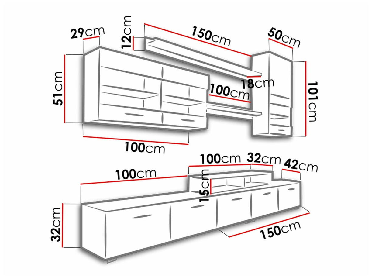 Dnevni prostor Charlotte 105 (Bela + Sijaj bela)