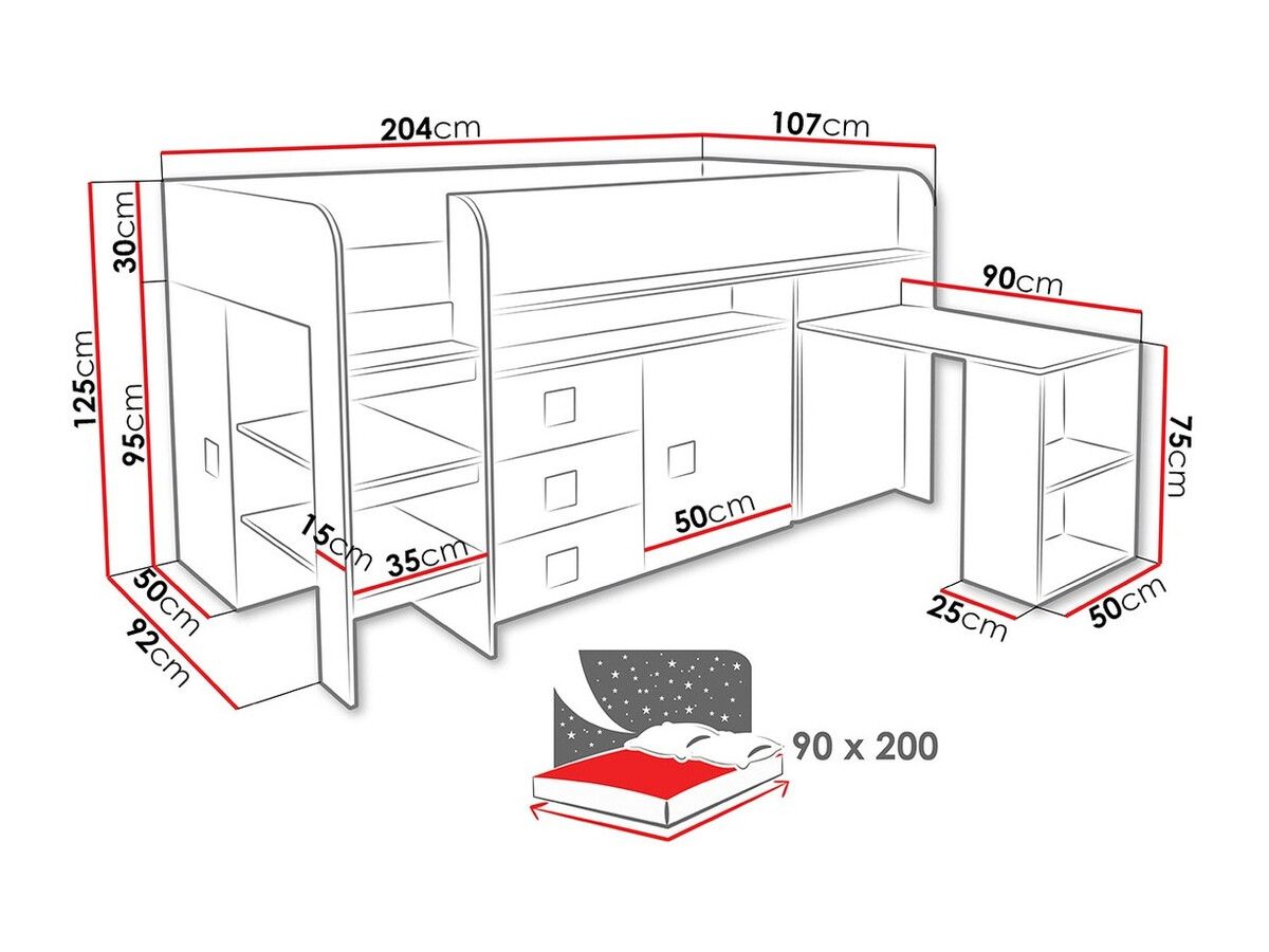 Postelja Hartford 190 (Bela + Sijaj roza + Sijaj bela)