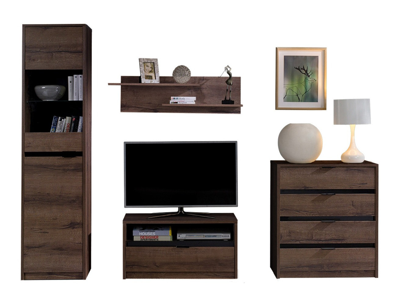 Komplet za dnevno sobo Fivelbo 115 (Monastery hrast + Sijaj črna)