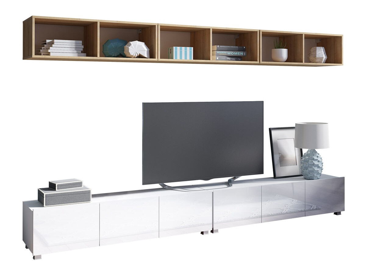 Komplet za dnevno sobo Remus XXXIII (Bela + Sijaj bela + Zlati hrast)