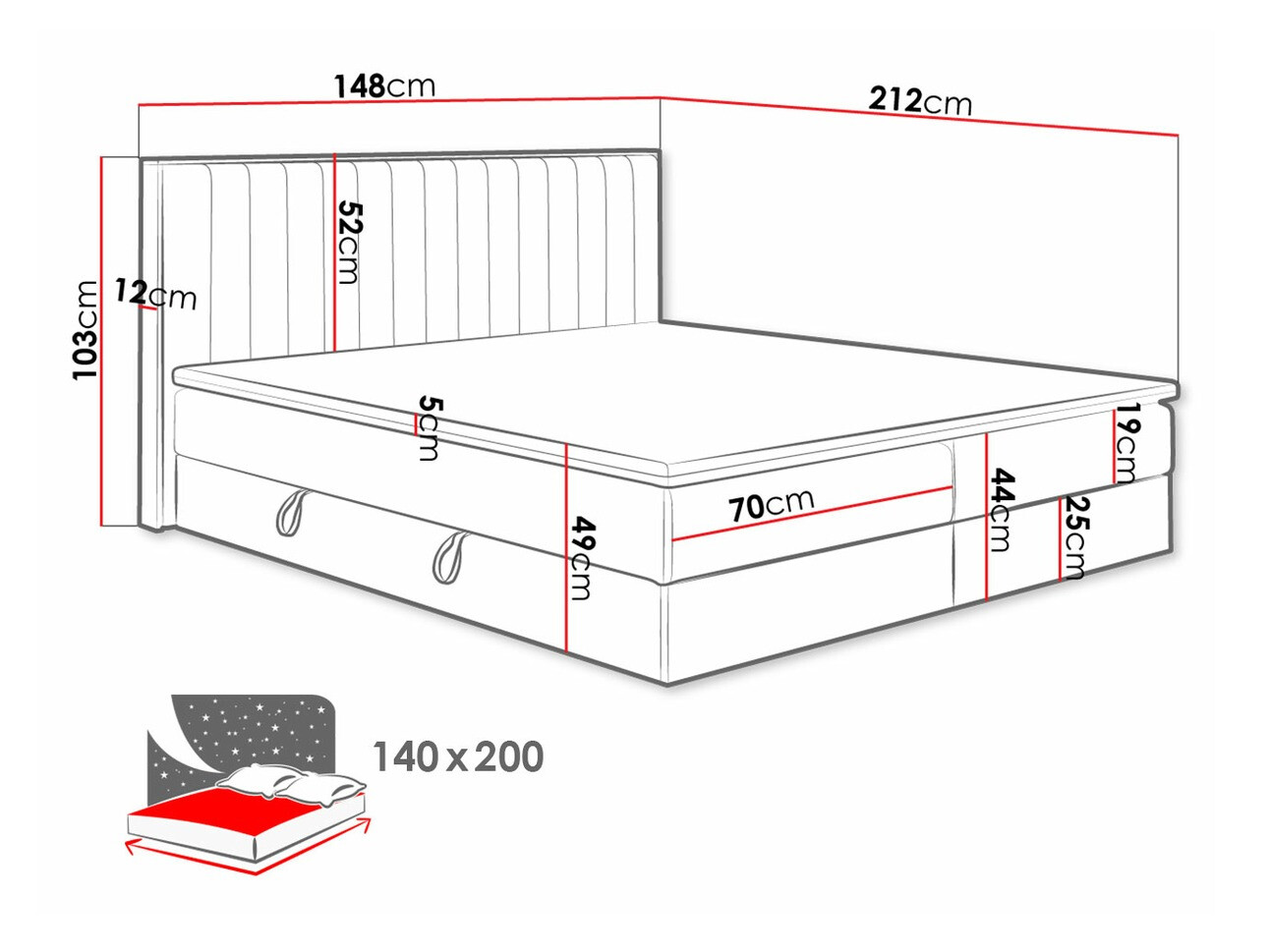 Boxspring postelja ComfiDream Odelra (Zlati hrast + Soro 100)