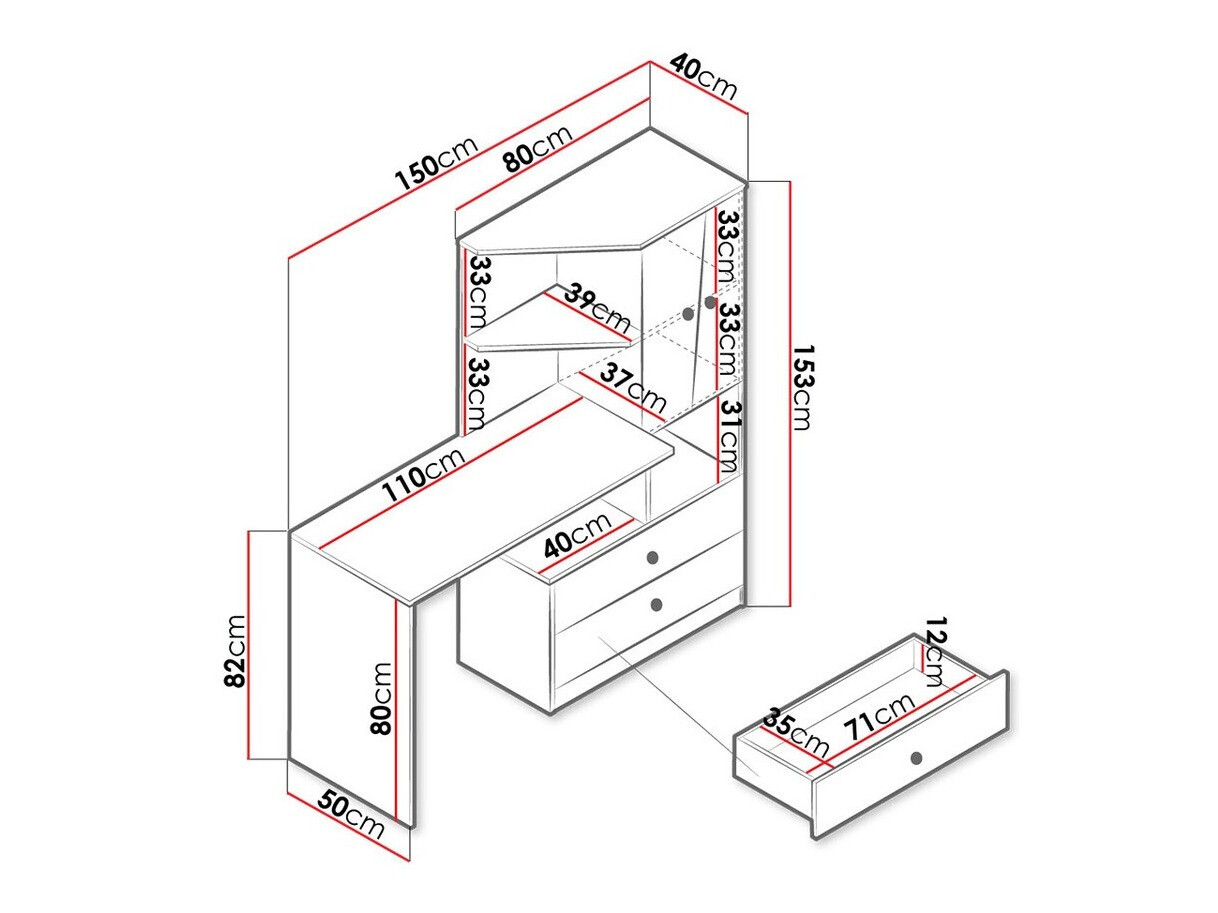 Pisalna miza Almira 110 (Artisan hrast + Bela)