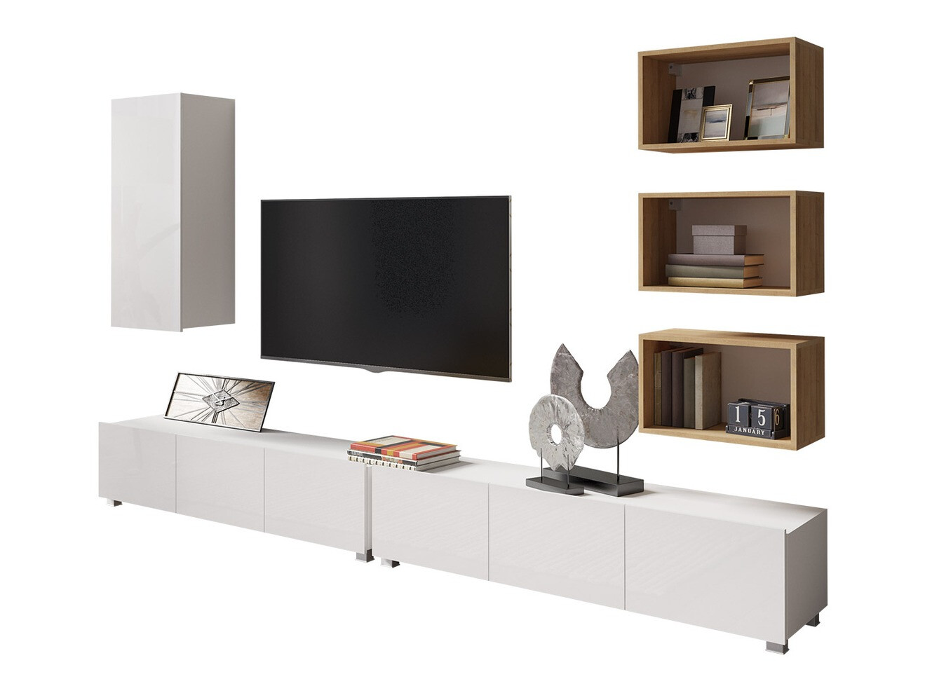 Dnevni prostor Tivdalu 156 (Bela + Sijaj bela + Zlati hrast)