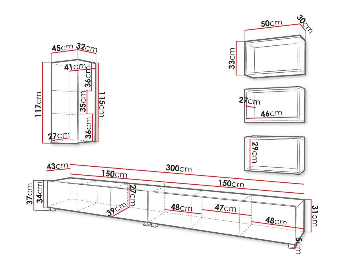 Dnevni prostor Tivdalu 156 (Bela + Sijaj bela + Zlati hrast)