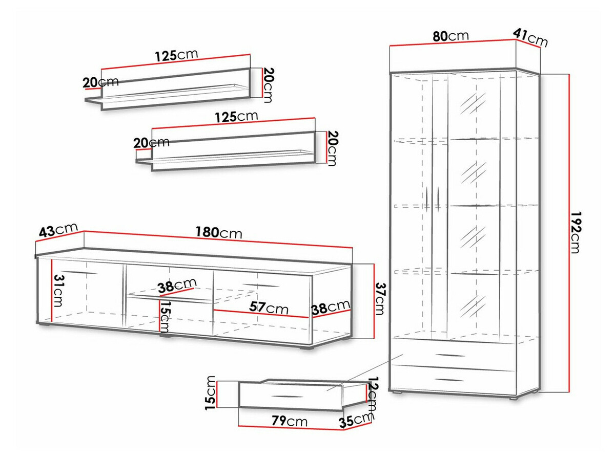 Komplet za dnevno sobo Tornola 115 (Bela + Sijaj bela)
