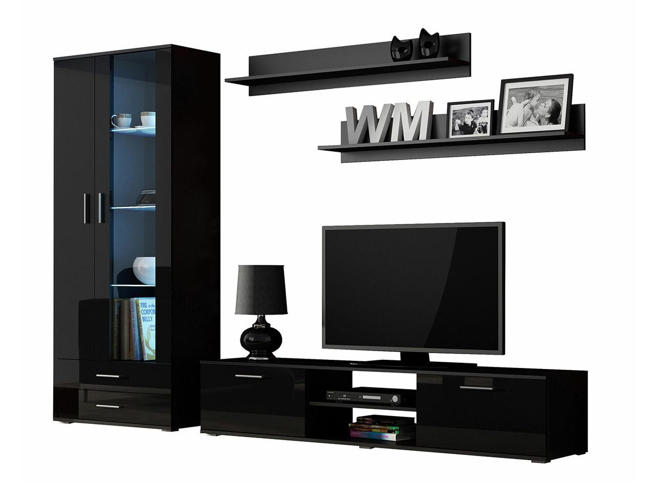 Komplet za dnevno sobo Tornola 115 (Črna + Sijaj črna)