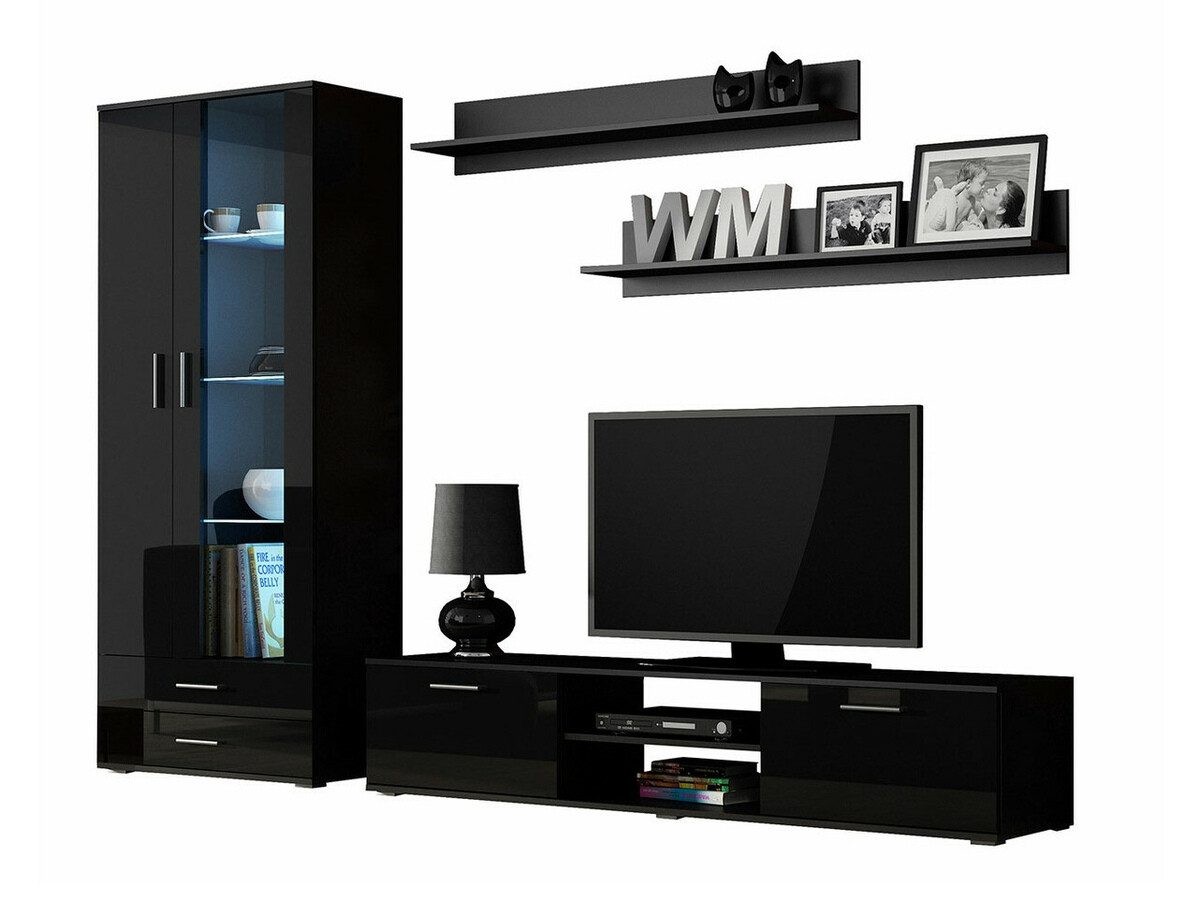 Komplet za dnevno sobo Tornola 115 (Črna + Sijaj črna)