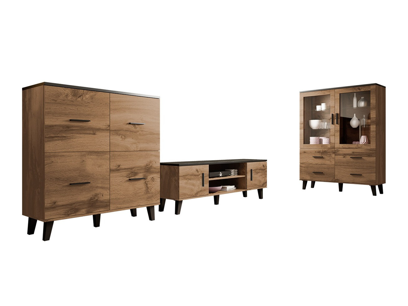 Dnevni prostor Larfloi 113 (Wotan hrast + Črna)