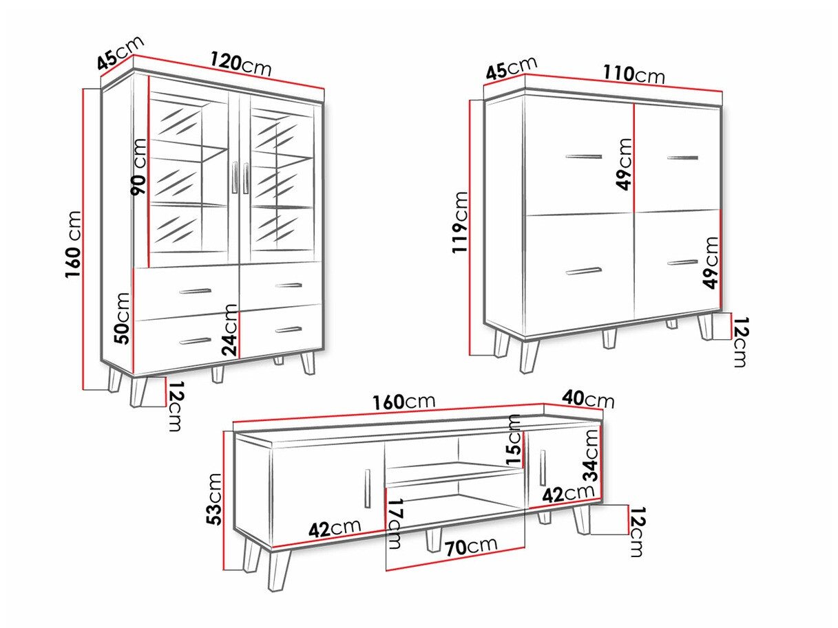 Komplet za dnevno sobo Larfloi 113 (Wotan hrast + Črna)
