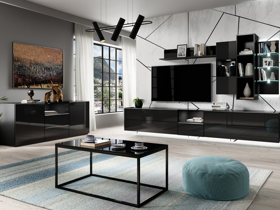 Stenska omarica Fervese 106 (Črna + Sijaj črna)