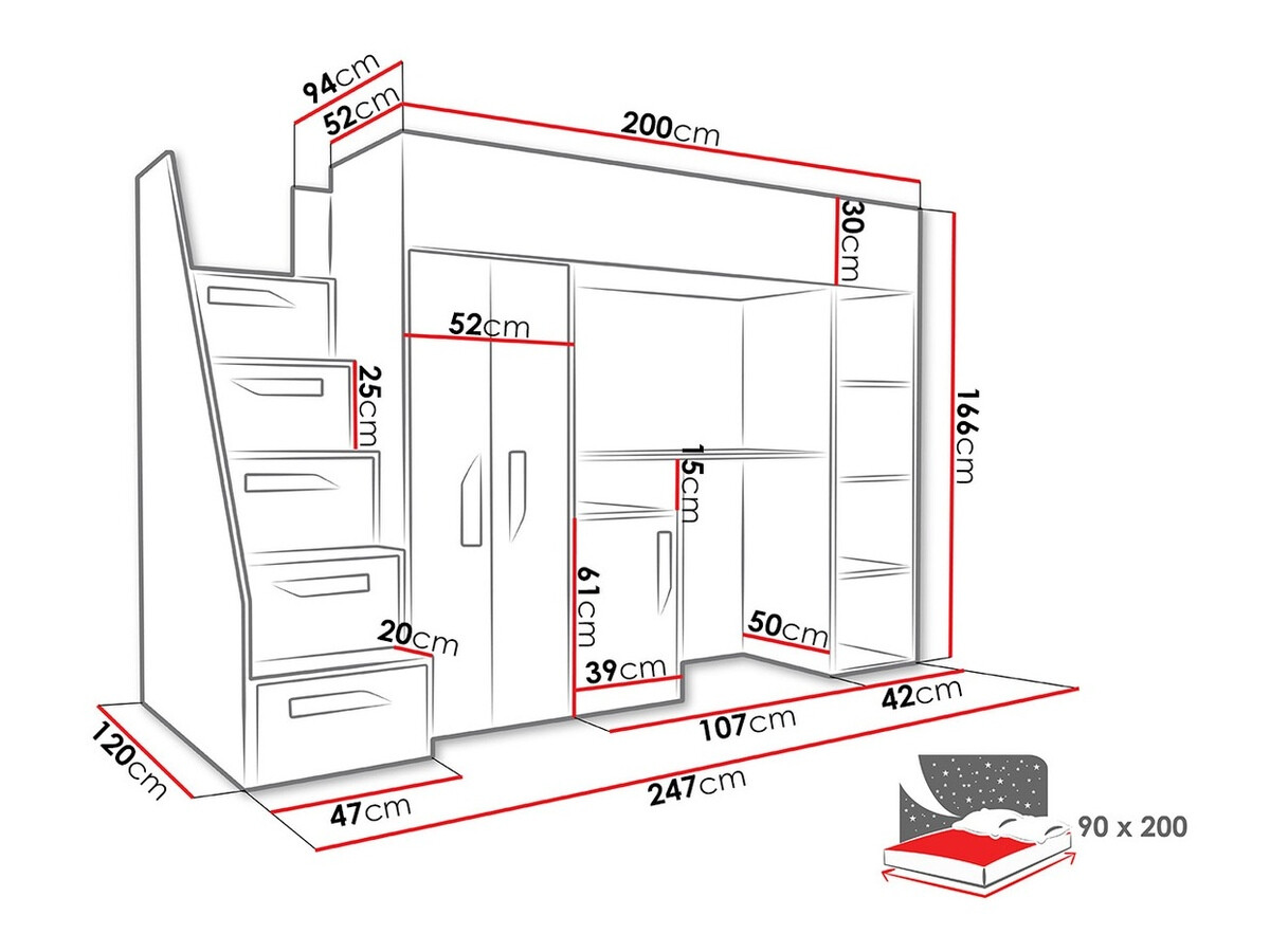 Visoka postelja Hartford 192 (Bela + Sijaj bela + Sijaj Turkizna)
