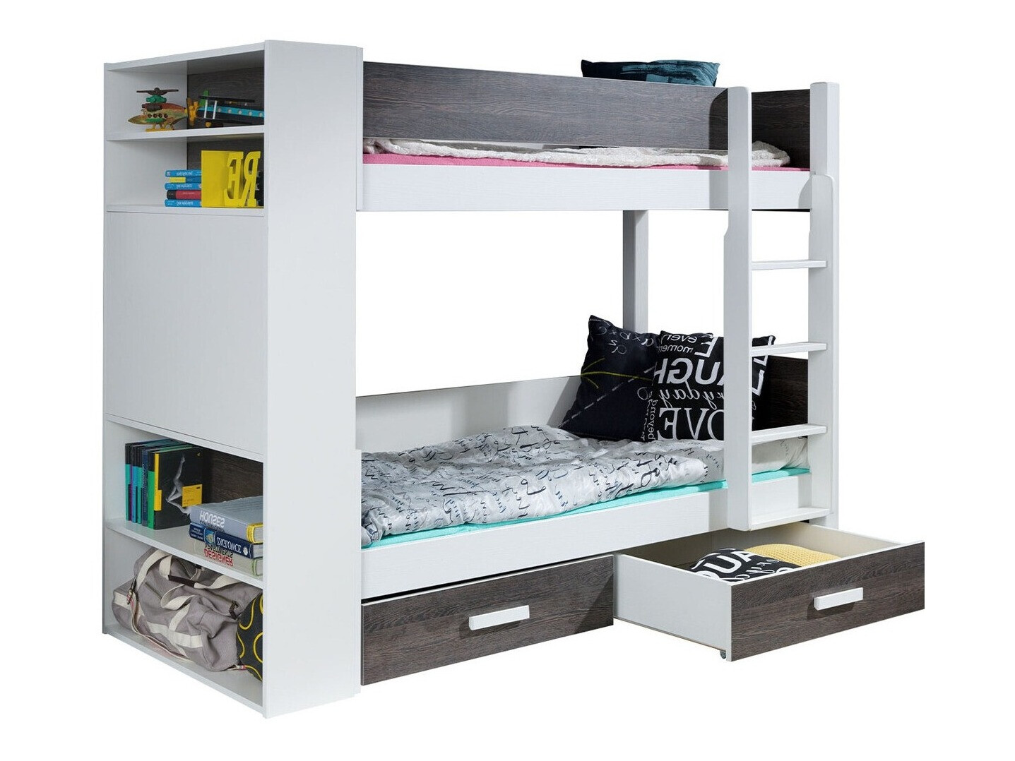 Dvonadstropna postelja Henderson 142 (Bela + Temno Zebrano)