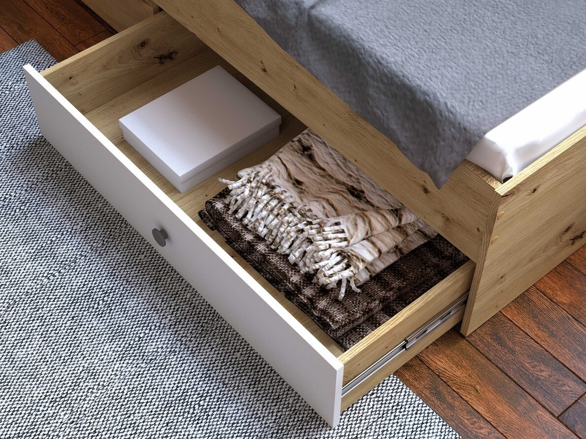 Postelja Mirelbu 112 (Artisan hrast + Bela + Črna)