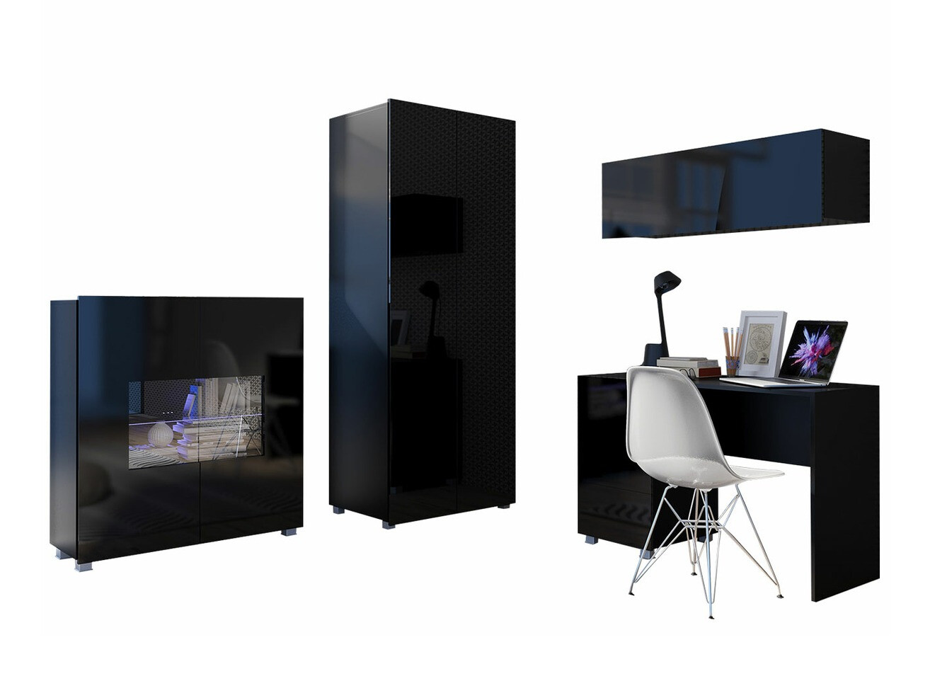 Pohištveni komplet Tivdalu 158 (Črna + Sijaj črna)