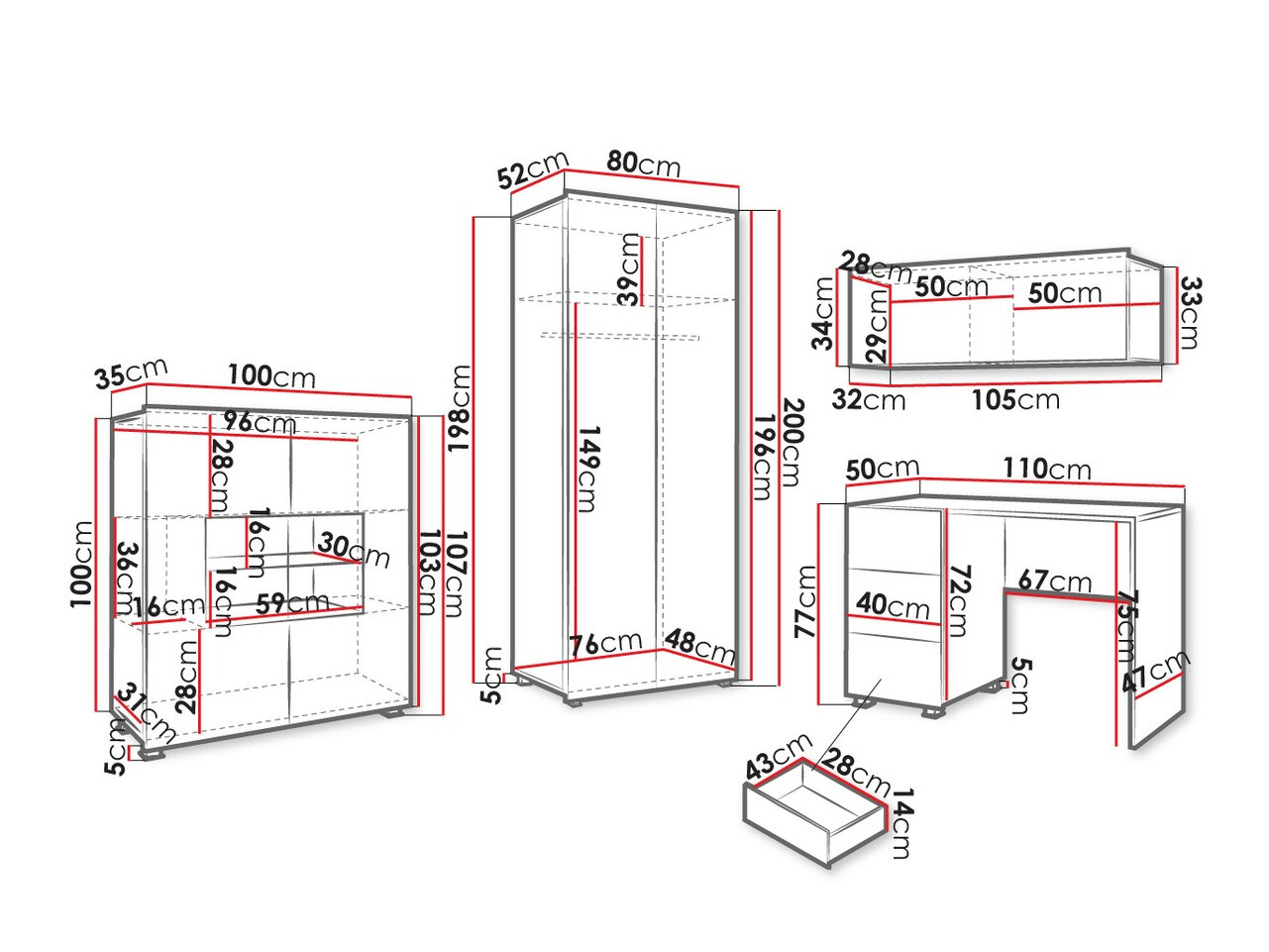 Pohištveni komplet Tivdalu 158 (Črna + Sijaj črna)