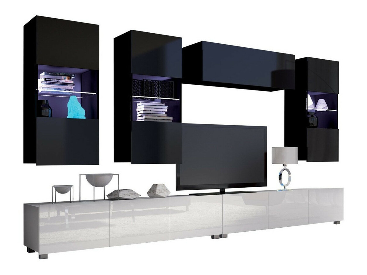 Komplet za dnevno sobo Remus V (Bela + Sijaj bela + Črna + Sijaj črna)