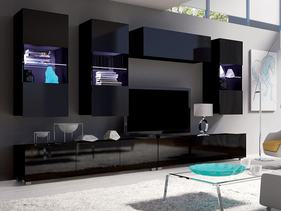 Komplet za dnevno sobo Tivdalu 109 (Črna + Sijaj črna)