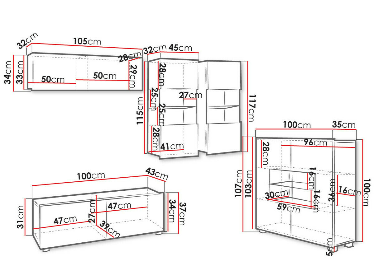 Dnevni prostor Tivdalu 115 (Bela + Sijaj bela + Črna + Sijaj črna)