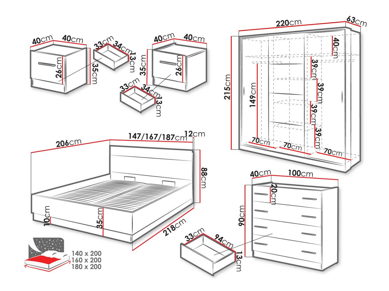 Komplet spalnic Livsori 110