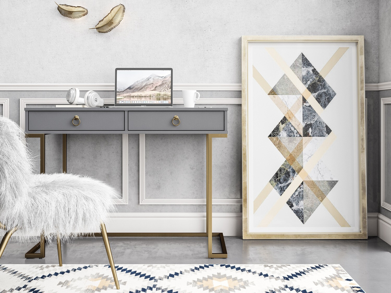 Pisalna miza CosmoLiving by Cosmopolitan Fersale 100 (Grafit + Zlata)