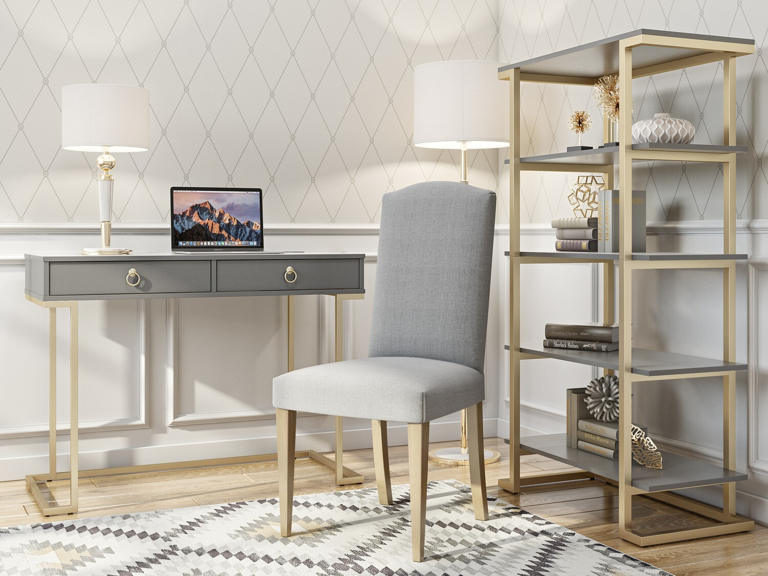 Pisalna miza CosmoLiving by Cosmopolitan Fersale 100 (Grafit + Zlata)