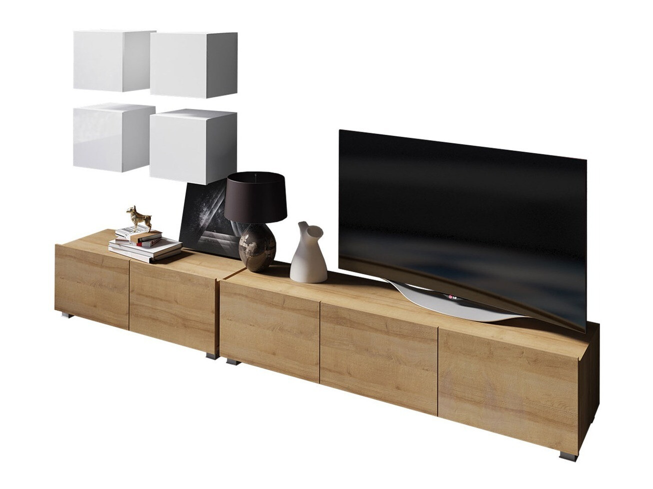 Komplet za dnevno sobo Remus XVIII (Zlati hrast + Bela + Sijaj bela)