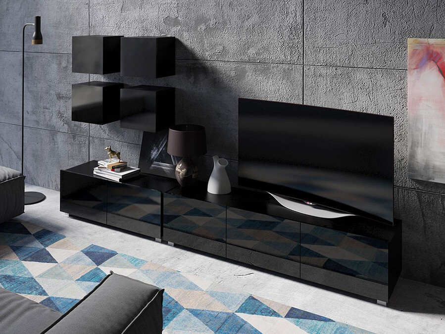 Komplet za dnevno sobo Tivdalu 132 (Črna + Sijaj črna)