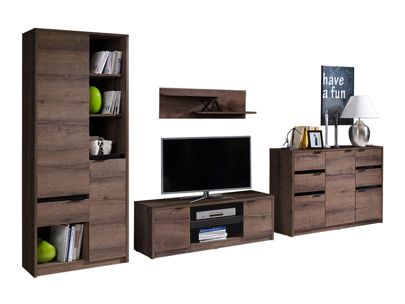 Komplet za dnevno sobo Fivelbo 117 (Monastery hrast + Sijaj črna)