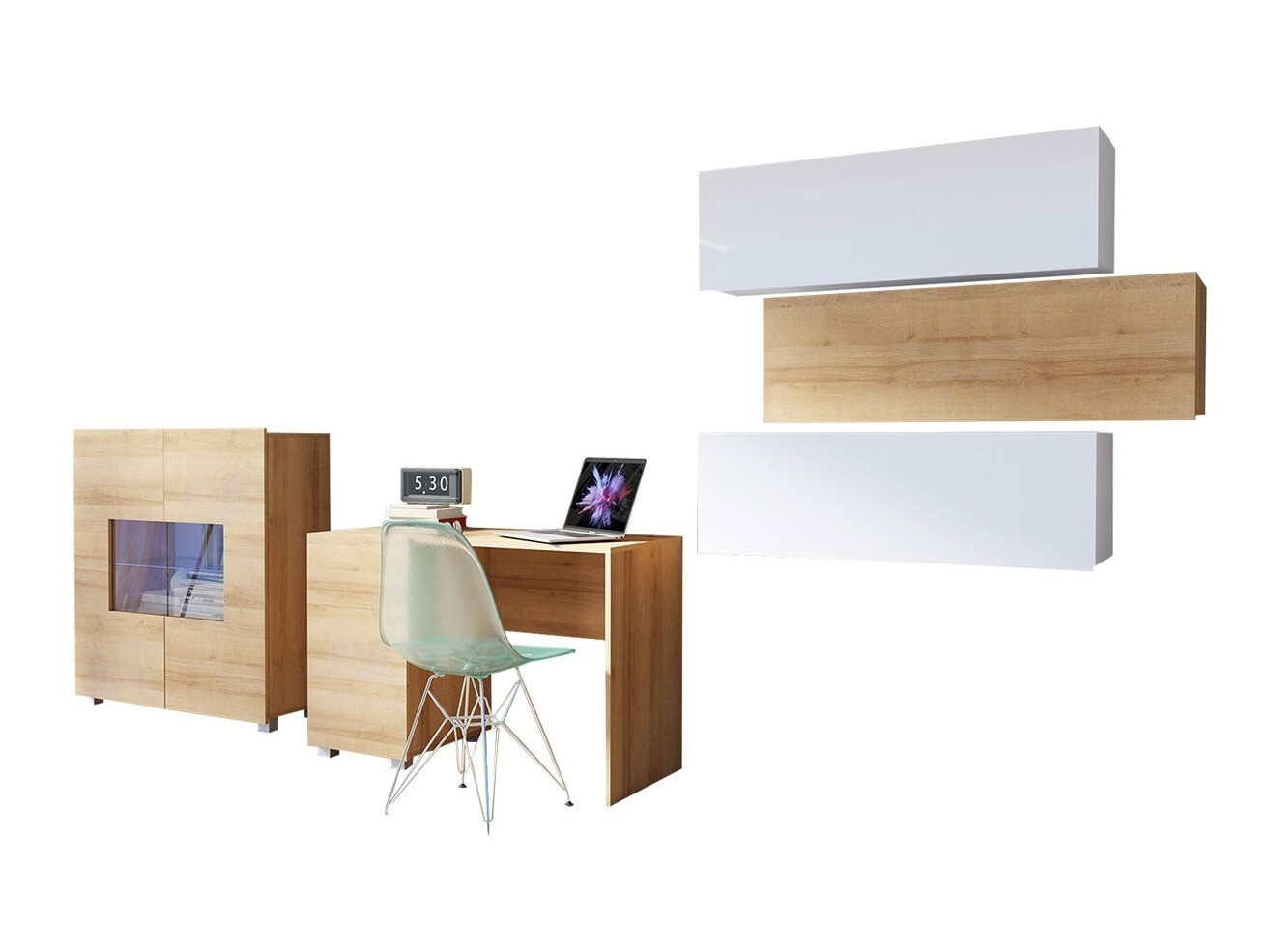 Pohištveni komplet Tivdalu 136 (Zlati hrast + Bela + Sijaj bela)