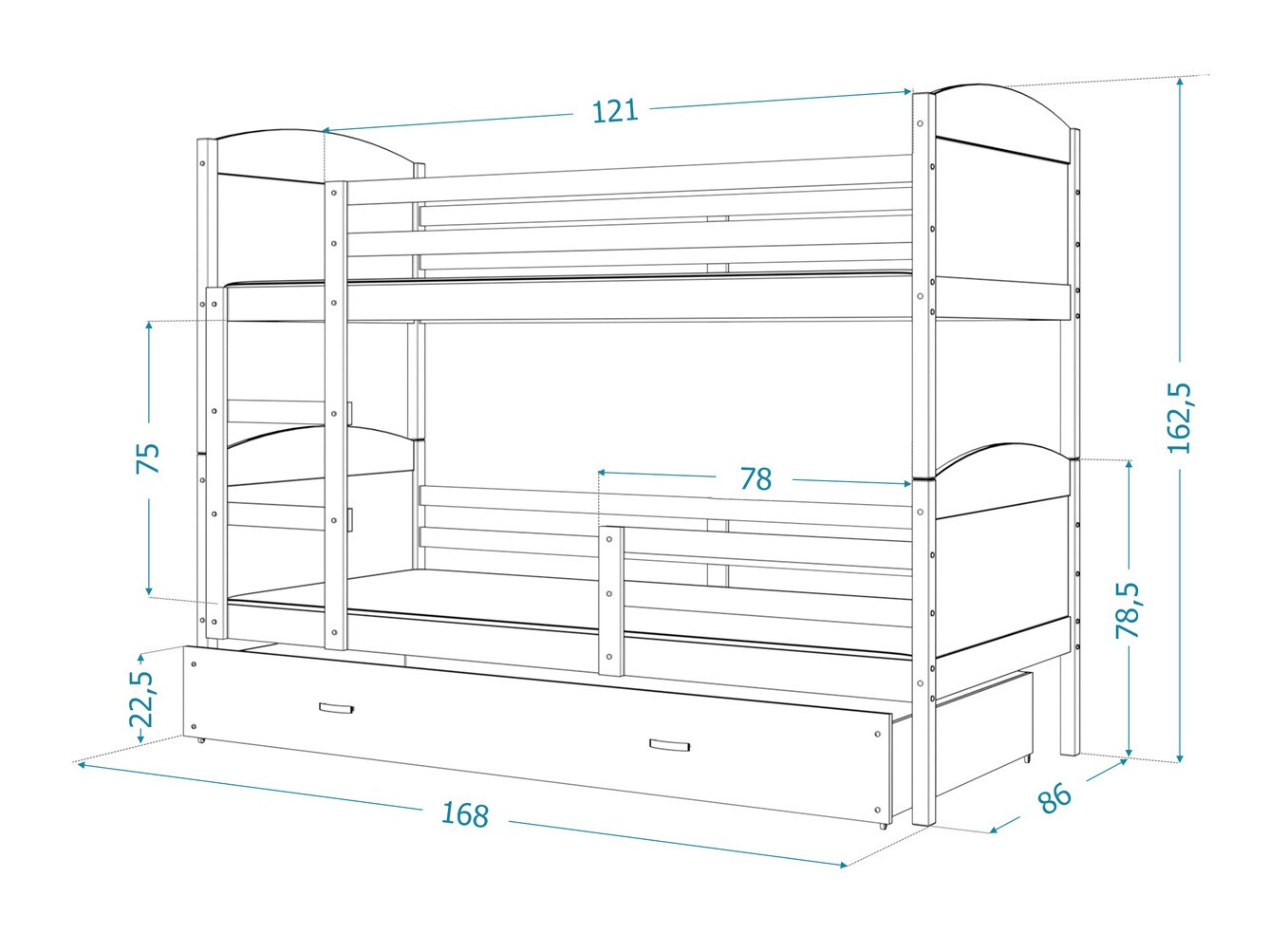 Dvonadstropna postelja Aurora 101 (Siva)