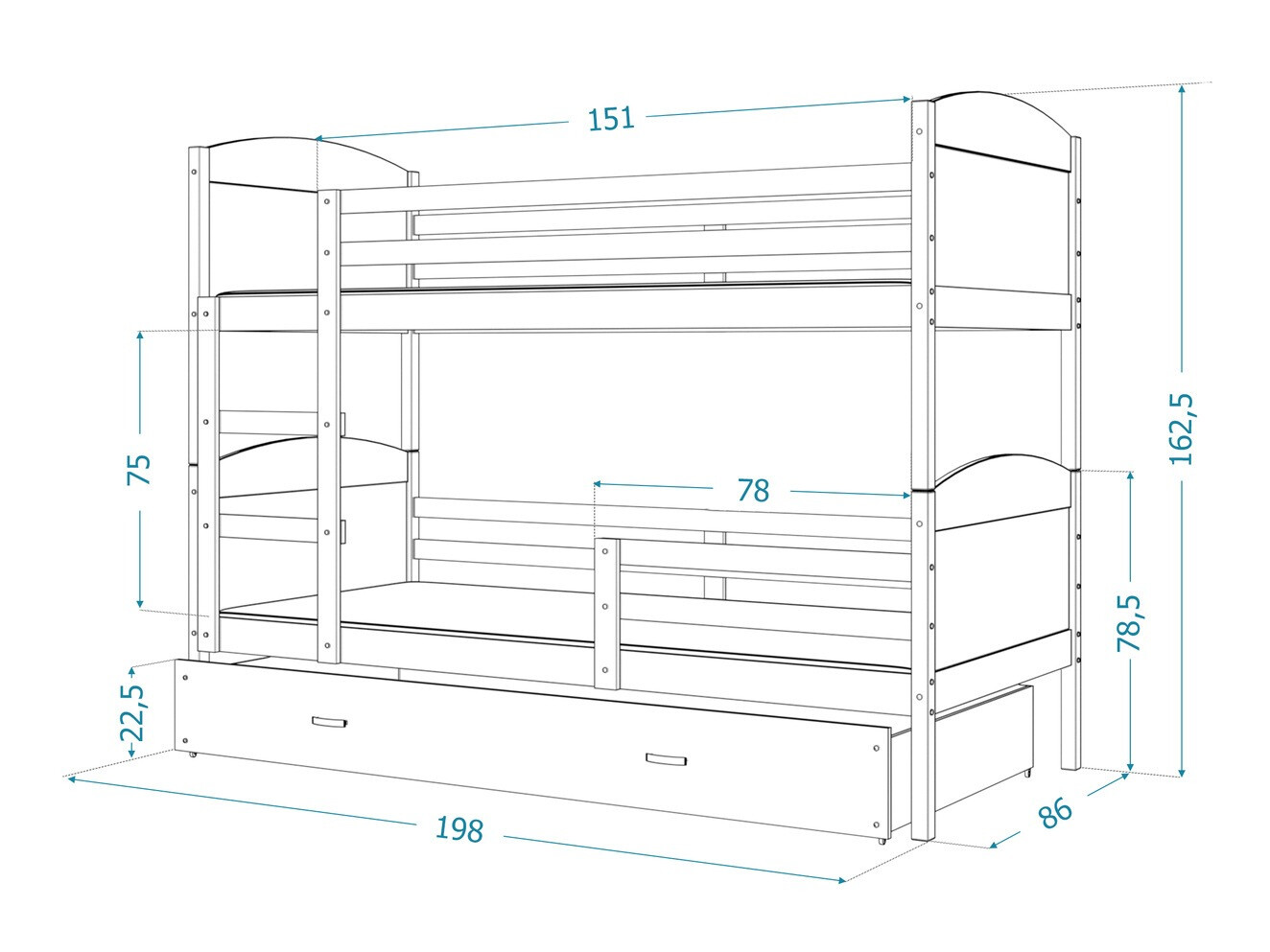 Dvonadstropna postelja Aurora 102 (Bela)
