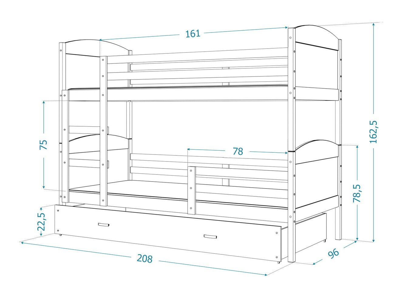 Dvonadstropna postelja Aurora 103 (Siva)