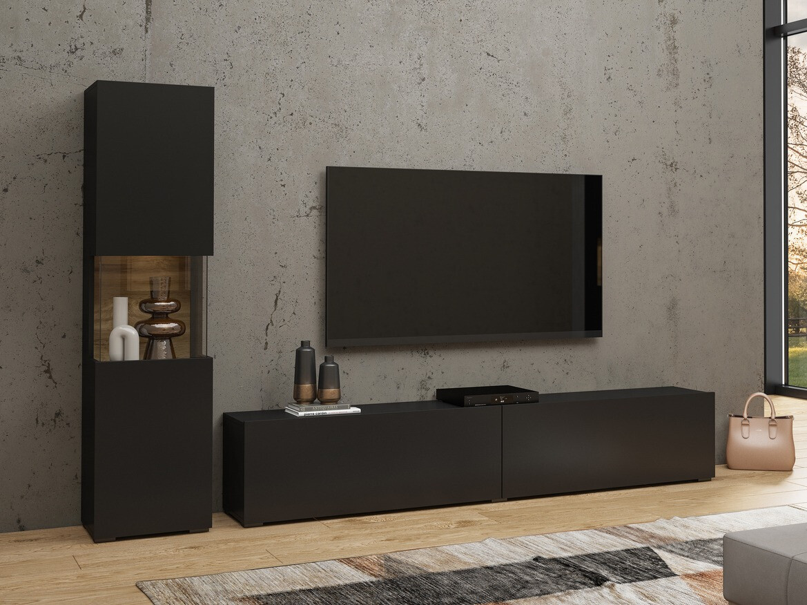 Komplet za dnevno sobo Revmiru 105 (Črna + Wotan hrast)