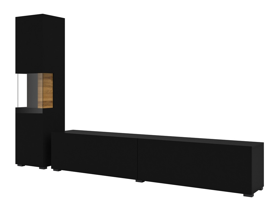 Komplet za dnevno sobo Revmiru 105 (Črna + Wotan hrast)